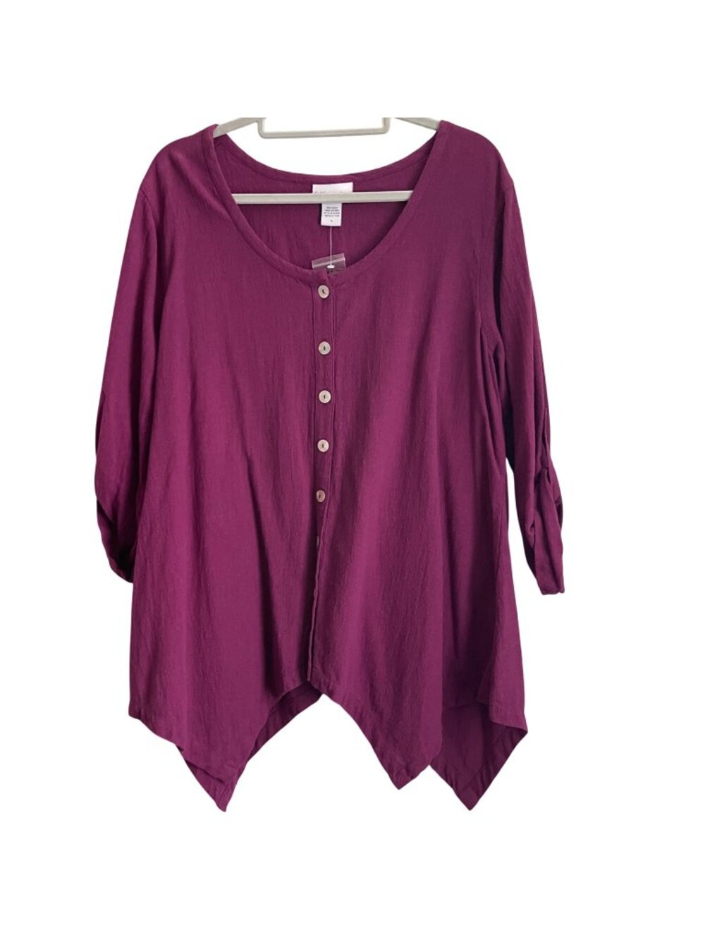 Soft Surroundings Womens Button Front Tunic Top Size PL Cotton Shark Bite Hem